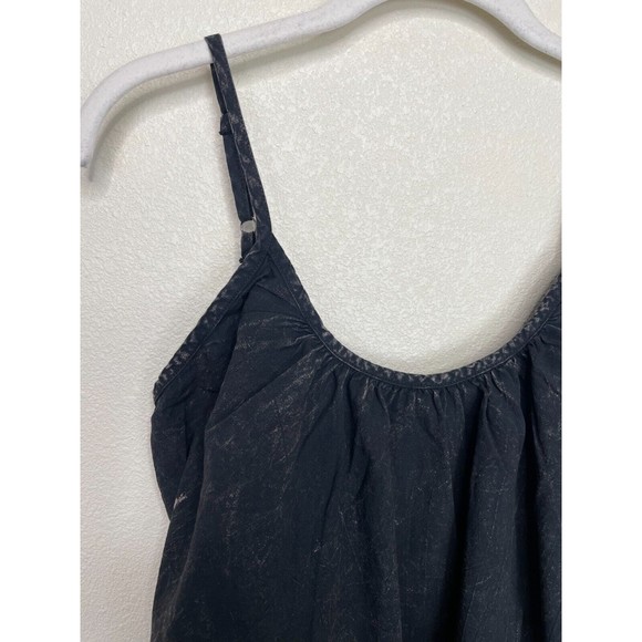 LACAUSA Medium Reina Mini Dress Black Mineral Wash Sleeveless Ruffle Hem New - Picture 6 of 15